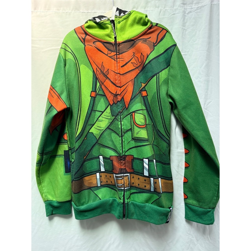 Fortnite Boys I AM REX Full Zip Mask Hoodie Jacket Dinosaur Cosplay Green Size M